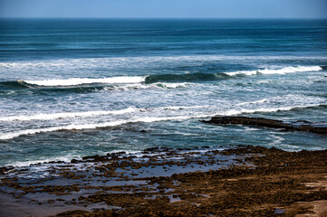 Fototapeta na wymiar High tide and huge waves in the Atlantic Ocean, Morocco.