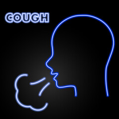 cough neon sign, modern glowing banner design, colorful modern design trends on black background. Vector illustration.