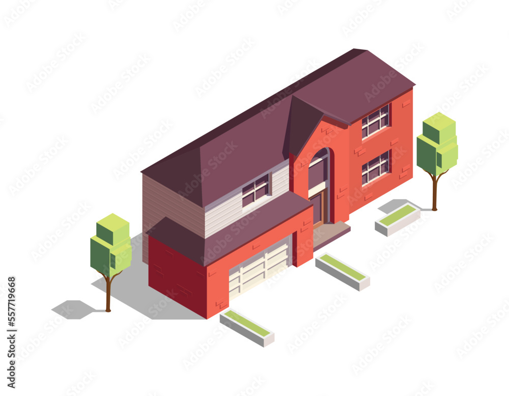 Wall mural isometric suburban house