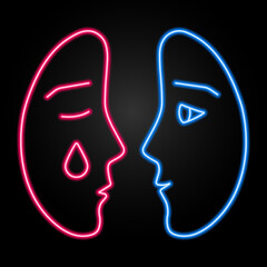 emotions neon sign, modern glowing banner design, colorful modern design trends on black background. Vector illustration.