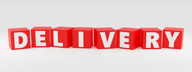 3d render sign delivery on red cubes and light background. Simple minimalism concept.
