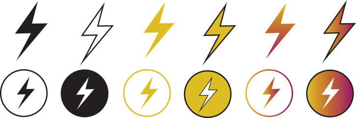 Flash thunder power icon, flash lightning bolt icon with thunder bolt. Electric power icon symbol . Power energy icon sign in filled, thin, line, outline and stroke style for apps and website 