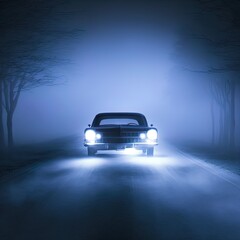 Obraz na płótnie Canvas A mysterious car waits on a lonely road.