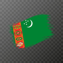 Turkmenistan national flag. Grunge brush stroke. Vector illustration on transparent background.