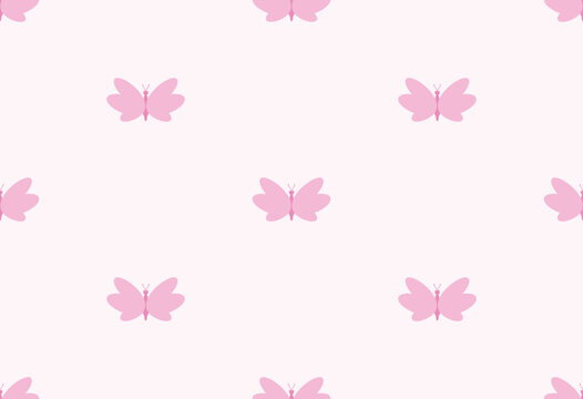 Vector butterfly seamless repeat pattern design background. Random pink butterfly silhouette, cute girly pastel pattern.