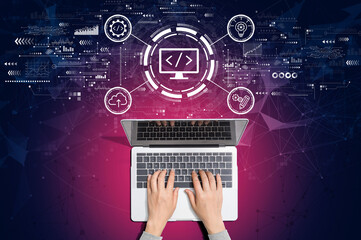 Web development concept with person using a laptop computer