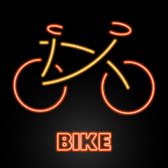 bike neon sign, modern glowing banner design, colorful modern design trends on black background. Vector illustration.