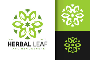 Letter H Herbal Leaf Flower Logo Design Vector Illustration Template