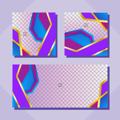 Set of business card templates. blue and purple background color with stripe line shape. Suitable for social media post and web internet ads. Vector illustration with photo college.