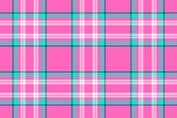 Plaid background, check seamless pattern in pink. Vector fabric texture for textile print, wrapping paper, gift card or wallpaper.