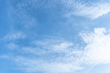 Blue sky background with summer white cloud and gradient light, calm beautiful clear skyline weather in the sunshine bright winter wind air, vivid cyan landscape horizon view for environmental day