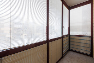 interior decoration of the interior of the balcony of a residential apartment. view from the balcony.