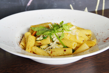 Italian pasta with cheese sauce. Traditional recipe from the city of Rome.