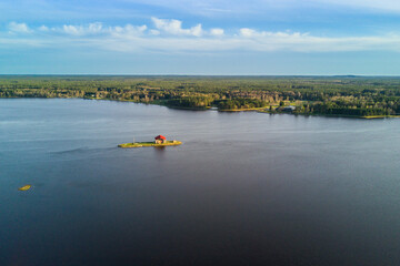 Aerial view of St. Meinard's island in Ikskile, Latvia