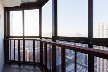 interior decoration of the interior of the balcony of a residential apartment. view from the balcony.