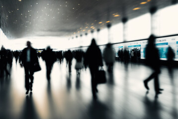 Abstract people on airport, motion blur - Generative AI