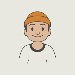 smiling man face icon, man wearing skullcap illustration design, flat cartoon style illustration