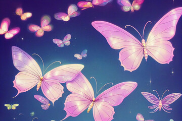 Cute Sparkling Butterflies, Whimsical, 3D Cartoon, oil painting