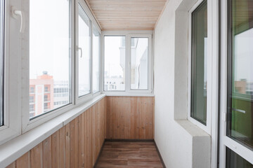 interior decoration of the interior of the balcony of a residential apartment. view from the balcony.