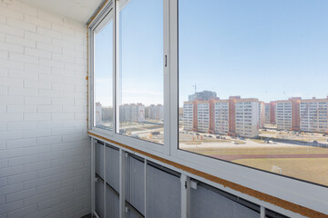 interior decoration of the interior of the balcony of a residential apartment. view from the balcony.