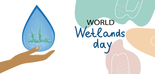 world wetlands day, vector doodle banner illustration