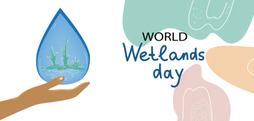 Foto op Plexiglas world wetlands day, vector doodle banner illustration © Olga