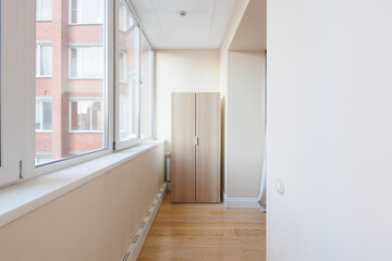 interior decoration of the interior of the balcony of a residential apartment. view from the balcony.