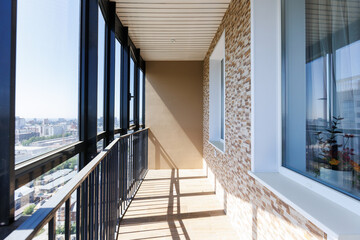 interior decoration of the interior of the balcony of a residential apartment. view from the balcony.