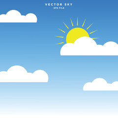 sky, vector, illustration, sun, cloude, sunny sky, blue background
