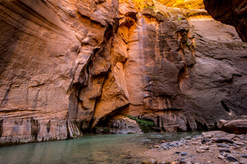 Water crystal clear river in deep canyon