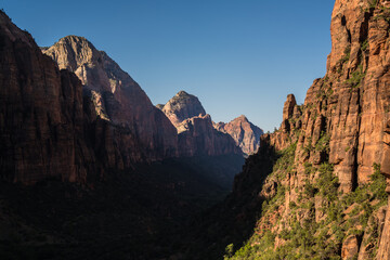 View from Angels Landing viewpoint in Zion National Park in USA