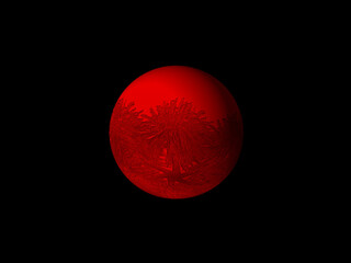 Esfera roja con bordado rojo y luz sobre fondo negro