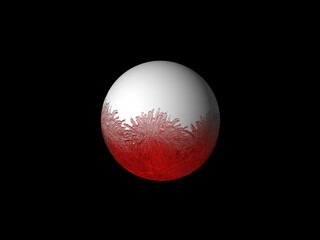 Esfera blanca con bordado rojo y luz sobre fondo negro