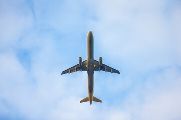 Airplane photo from below after it departing from airport in Riga, Latvia