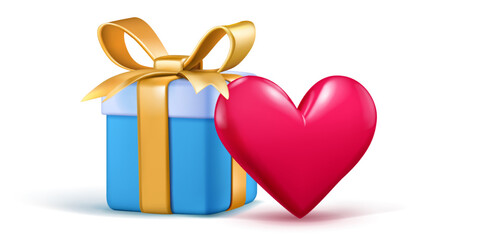 Valentine's Day illustration with beautiful gift box and red heart on white background