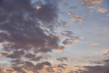 Red and blue sunset and beautiful clouds. Beautiful sunset in winter.