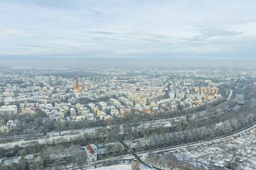 Kalter Wintertag in Augsburg - Ausblick auf den Stadtteil Pfersee aus der Luft