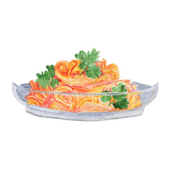 Korean carrot. Fresh Vegetable Salad Vegetarian Dish Traditional East Asian Cuisine Menu Design