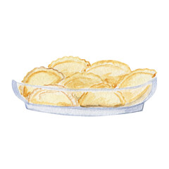 Korean chinmandu dumplings. Steam mandu with nothing.Traditional oriental cuisine. Menu design.