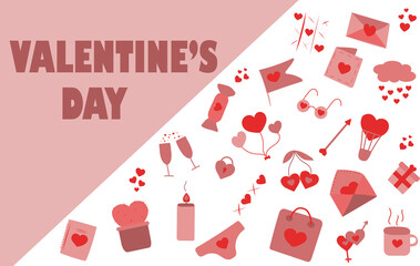 Valentine's Day banner with hand drawn items with space for text