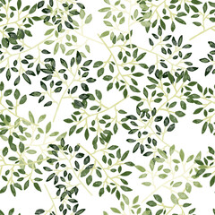 Hand drawn branches with leaves seamless pattern. Botanical sketch background. Decorative forest twig endless wallpaper.