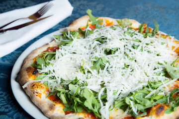 Pizza with vegetables. Neapolitan pizza made with baked vegetables. Italian vegetarian recipe.