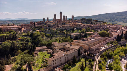Fototapeta premium Italian city aerial view, San gimignano
