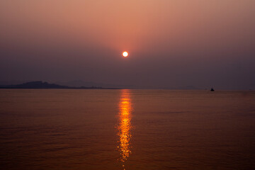 This is the sunrise view of January 1, 2023, at Doripo Port, Muan, Korea.