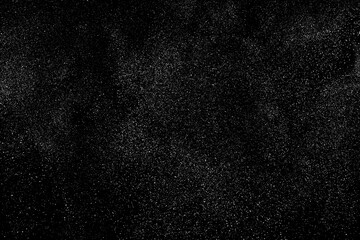 Distressed white grainy texture. Dust overlay textured. Grain noise particles. Rusted black background. Vector illustration. EPS 10.  