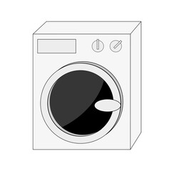 Washing machine isolated on white background. Wash appliance. Website poster, advertising banner.