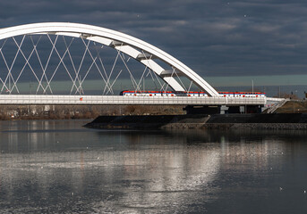 Obraz premium Port railway bridge on river Danube,