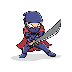 Ninja holding sword in fighting pose. Cartoon vector illustration isolated on premium vector