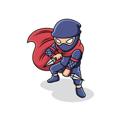 Ninja holding kunai in fighting pose. Cartoon vector illustration isolated on premium vector