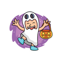 Cute boy wear ghost costume. Cartoon vector illustration isolated on premium vector